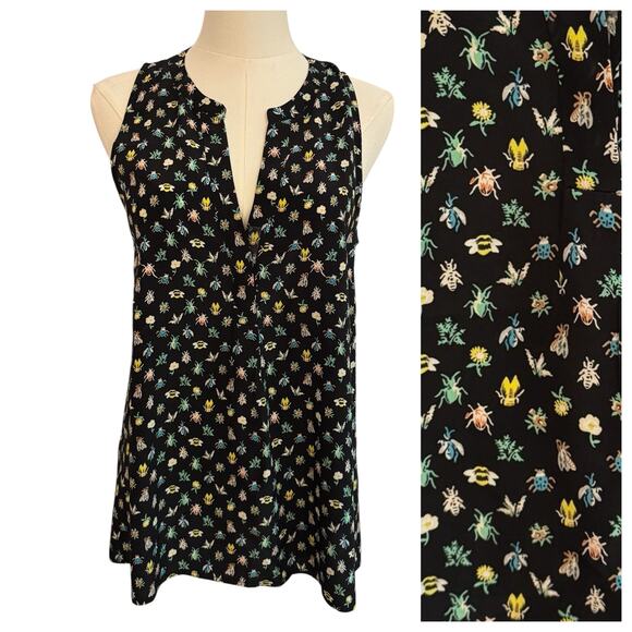 Joie Silk Sleevless Faux Wrap Ruffle Blouse Bees Flowers Honeybees Summer Light - Picture 1 of 11